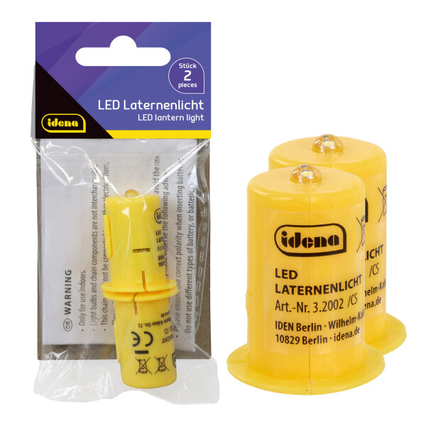 Idena Laternenlichter - 1 Led, weiß, Gehäuse gelb, 2,5 x 3 cm, 2 Stück, batteriebetrieben