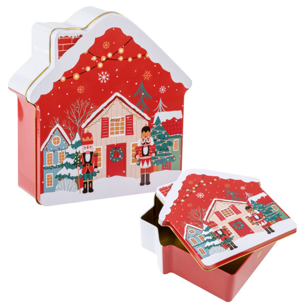 Keksdose Weihnachten Haus mit Schornstein, 16,5 x 17,5 x 5,5 cm
