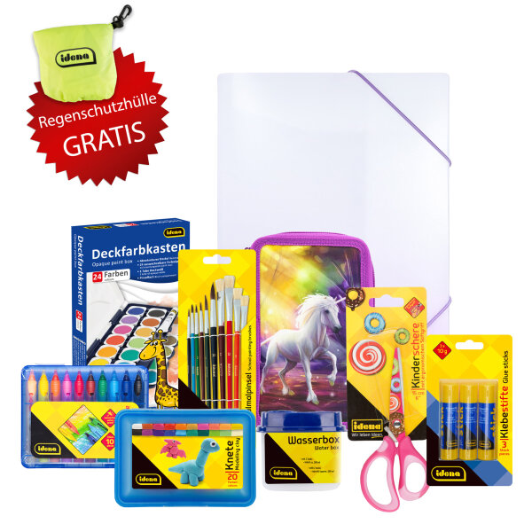 Idena Schulstart Box Einhorn 9-teilig + Gratis Regenschutzhülle
