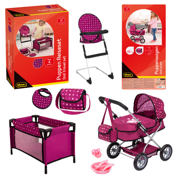 Idena Puppenwagen & Puppen-Reiseset 8-teilig