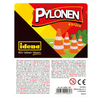 Vier orange-weiße Pylonen mit einer Größe von 24 x 13,5 cm für Baustellen und Events