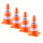 Vier orange-weiße Pylonen mit einer Größe von 24 x 13,5 cm für Baustellen und Events
