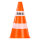 Vier orange-weiße Pylonen mit einer Größe von 24 x 13,5 cm für Baustellen und Events