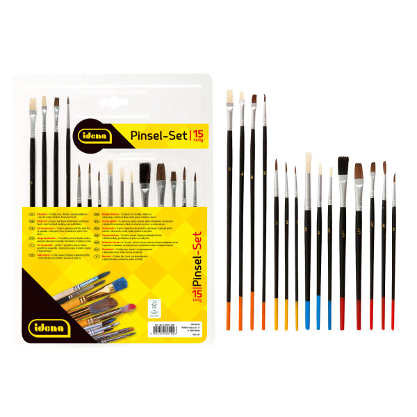 Pinsel-Set mit 15 Teilen aus Haarborsten und Aquarellpinseln, FSC 100% zertifiziert