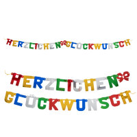 Bunte Partygirlande mit der Aufschrift Herzlichen Glückwunsch in ca 2,35 m Länge aus FSC-Mix Papier