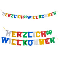 Bunte Partygirlande Herzlich Willkommen mit einer Länge von ca 2,10 m und FSC Mix Zertifizierung