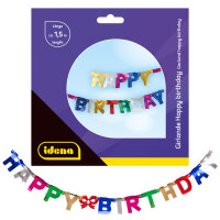 Bunte Partygirlande mit der Aufschrift Happy Birthday in...