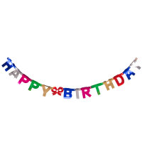 Bunte Partygirlande mit der Aufschrift Happy Birthday in ca 1,55 Metern Länge aus FSC-Mix Material