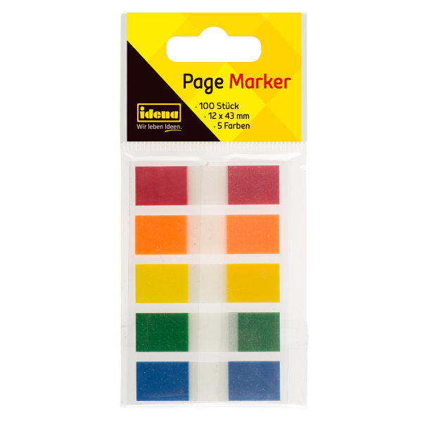 Page Marker Streifen, 100 Stück, 12 x 43 mm, 5 Farben