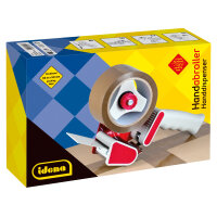 Packband Abroller inklusive 1 Rolle Packband in Weiß mit stabilem Metallgehäuse und praktischem Griff