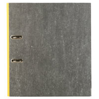 Gelber Wolkenmarmor-Ordner aus FSC-Mix für DIN A4 mit 8 cm Rückenbreite.