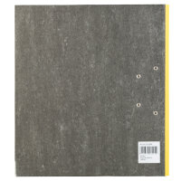 Gelber Wolkenmarmor-Ordner aus FSC-Mix für DIN A4 mit 8 cm Rückenbreite.