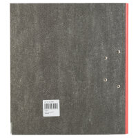 Roter Ordner mit Wolkenmarmor-Muster in DIN A4-Format und 5 cm Rückenbreite aus FSC-Mix.