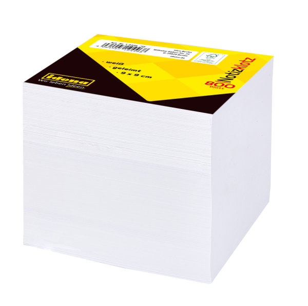 Notizklotz, FSC® Mix, 800 Blatt, 9 x 9 cm, 80 g/m², kopfgeleimt, weiß