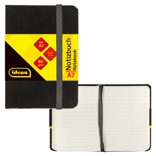 Notizbuch im DIN A7 Format mit linierten Seiten, FSC-Mix Zertifizierung, Hardcover und 80g/m² Papier