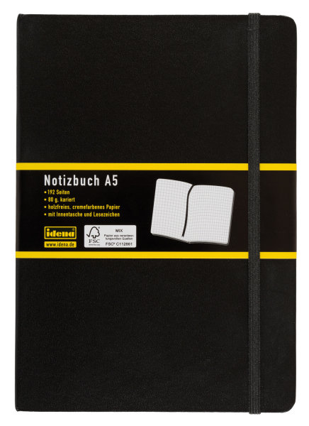 Notizbuch - kariert, DIN A5, FSC® Mix, Hardcover, 80 g/m²
