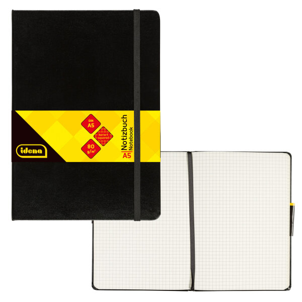Notizbuch - kariert, DIN A5, Hardcover, 80 g/m²