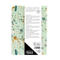 Notizbuch in Mint mit funkelden Details, karierte Blätter aus 100 g/m² FSC-Mix Papier