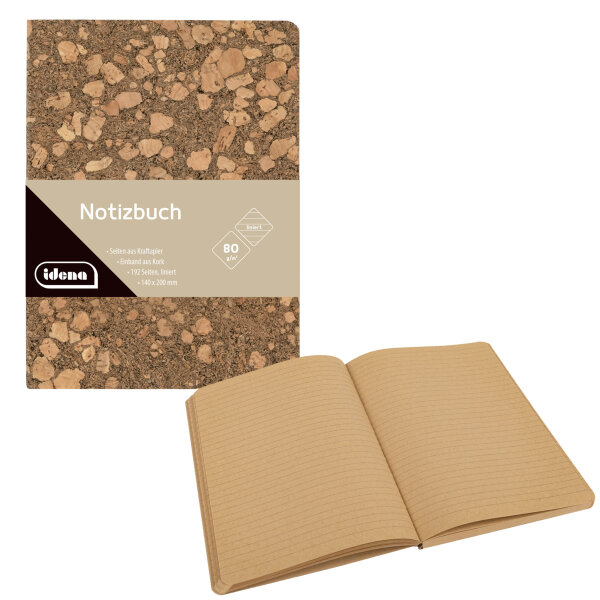 Notizbuch mit Korkeinband und Recyclingpapier im linierten Design