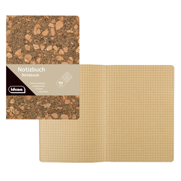 Notizbuch mit Korkeinband und recyclingpapier, kariert
