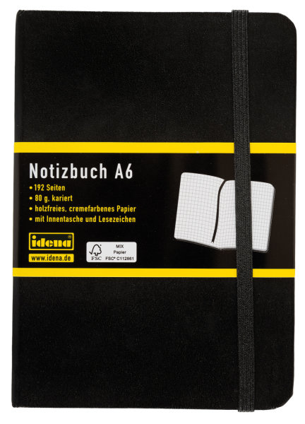 Notizbuch - kariert, DIN A6, FSC® Mix, Hardcover, 80 g/m²