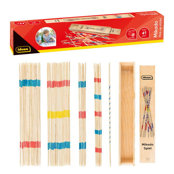 Klassisches Mikado-Spiel mit 41 Stäbchen in Holzbox und Anleitung, FSC-zertifiziert