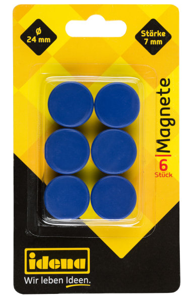 Magnete, 6 Stück, rund, 24 mm Durchmesser, 7 mm Stärke, blau