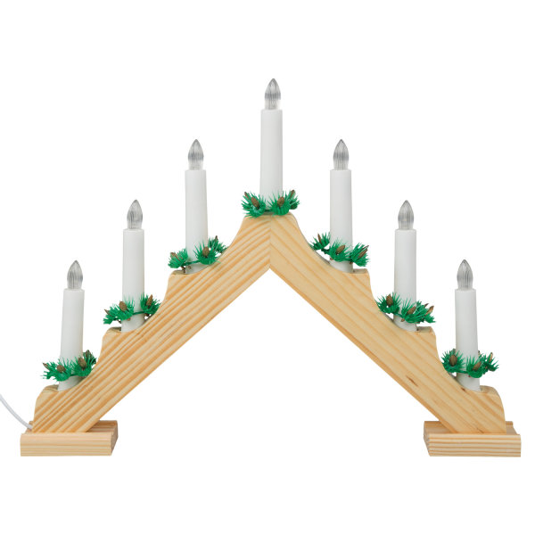 LED Adventsleuchter, mit 7 Kerzenlichtern, für innen, mit Schalter, Holz, natur