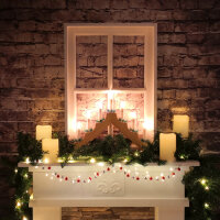 LED Adventsleuchter, mit 7 Kerzenlichtern, für innen, batteriebetrieben, Holz