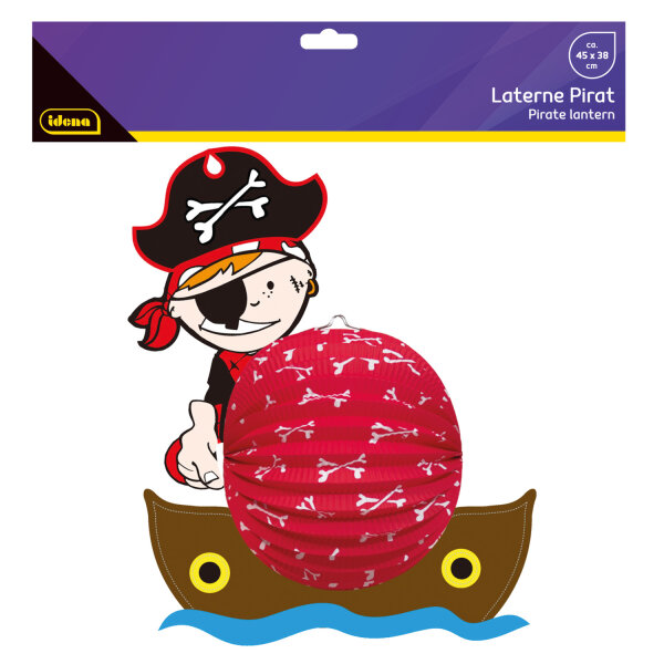 Piratenlaterne aus Papier mit einem Motiv eines Piraten und einem Ruderboot, 45 x 38 cm groß, FSC-Zertifiziert