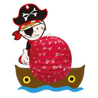 Piratenlaterne aus Papier mit einem Motiv eines Piraten und einem Ruderboot, 45 x 38 cm groß, FSC-Zertifiziert