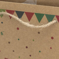 Geschenktasche Birthday in Größe M (23 x 18 x 8 cm) aus FSC-recyceltem Papier mit buntem Konfettimuster und goldenem Geschenkanhänger