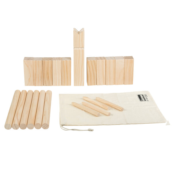 Kubb-Spiel aus Holz FSC 100%: Geschicklichkeitsspiel für draußen mit Wurfhölzern und Wurfkönig, inklusive Anleitung