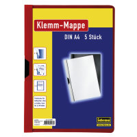 Klemm-Mappen, DIN A4, 5 St&uuml;ck, mit transparentem Deckel, rot