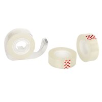 Klebefilm und Abroller Set inklusive drei Rollen à 19 mm x 33 m in transparenter Ausführung