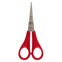 Rote Kinderschere mit spitzer Spitze, 13,5 cm lang, ideal für Rechtshänder.