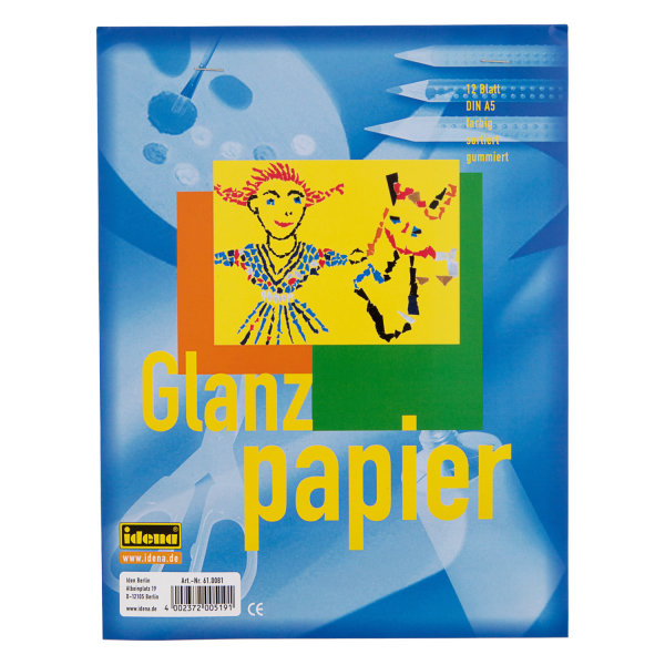 Glanzpapier, DIN A5, 12 Blatt, gummiert, farbig sortiert