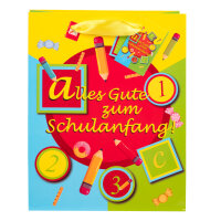 Bunte Geschenktasche zum Schulanfang in den Maßen 23 x 18 x 8 cm aus FSC-Mix Material