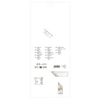 Transparentes Geometrieset bestehend aus vier Teilen: Zirkel, Lineal, Winkelmesser und Schablone