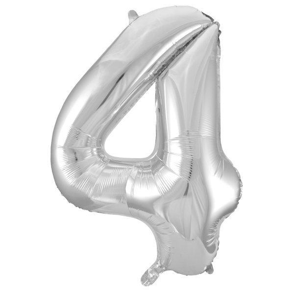 Folienballon"4", 76 x 100 cm, für Helium geeignet, silber