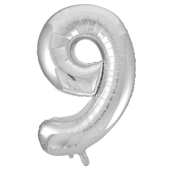 Folienballon "9", 65 x 105 cm, für Helium geeignet, silber