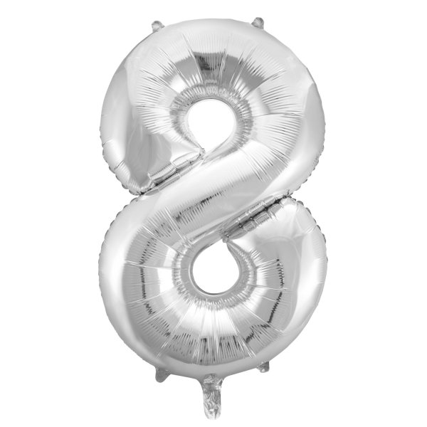 Folienballon "8", 65 x 115 cm, für Helium geeignet, silber
