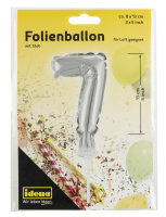Folienballon &quot;7&quot; mit Stab, 13 cm, f&uuml;r Luft geeignet, silber