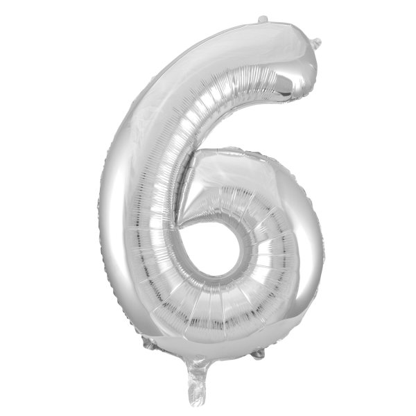 Folienballon "6", 70 x 105 cm, für Helium geeignet, silber