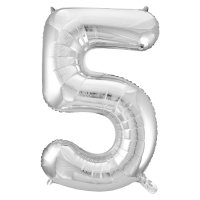 Folienballon &quot;5&quot;, 60 x 110 cm, f&uuml;r Helium geeignet, silber