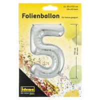 Folienballon &quot;5&quot;, 60 x 110 cm, f&uuml;r Helium geeignet, silber