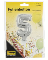 Folienballon "5" mit Stab, 13 cm, für Luft...