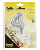 Folienballon &quot;4&quot; mit Stab, 13 cm, f&uuml;r Luft geeignet, silber