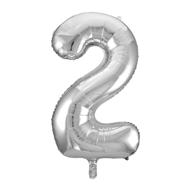 Folienballon "2", 55 x 110 cm, für Helium geeignet, silber