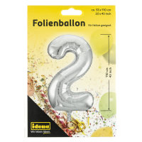 Folienballon &quot;2&quot;, 55 x 110 cm, f&uuml;r Helium geeignet, silber
